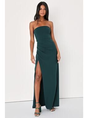 NWT Lulus Foxy Emerald Green Strapless Maxi Dress Bridesmaid Gala Banquet Size L